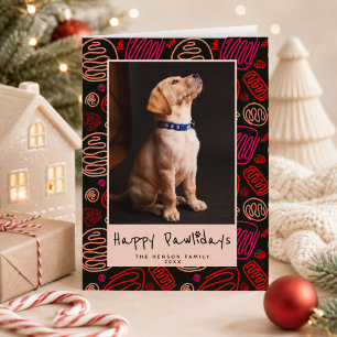 Cartes Pour Fêtes Annuelles Joyeux Pawlidays motif une ligne rouge Photo Chien