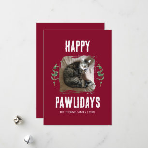 Cartes Pour Fêtes Annuelles Joyeux Pawlidays Photo de Compagnon Feuillage Roug