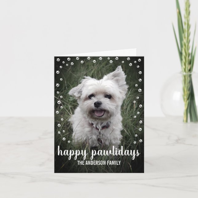 Cartes Pour Fêtes Annuelles Joyeux Pawlidays Photo Moderne Elégant Chien Noël (Devant)