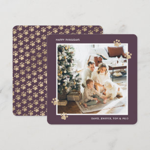 Cartes Pour Fêtes Annuelles Joyeux Pawlidays Photo Or Doré