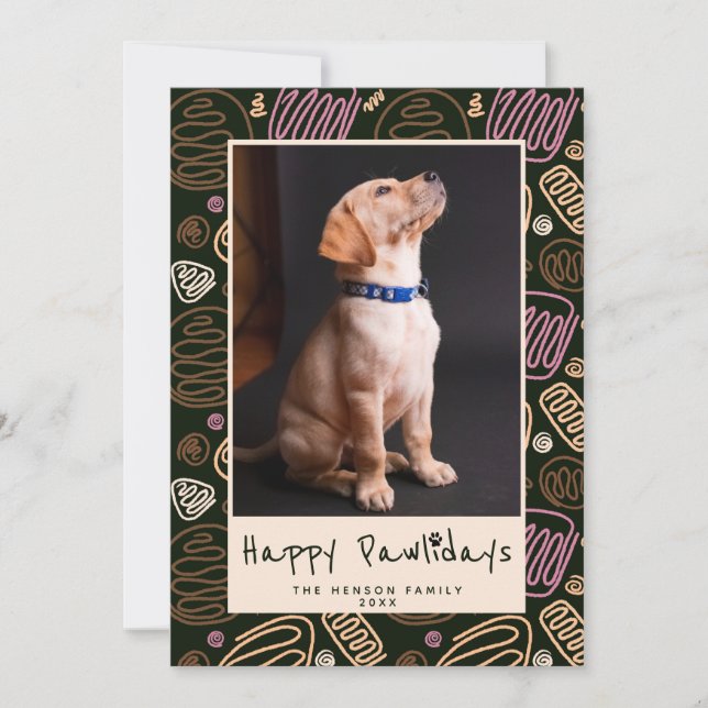 Cartes Pour Fêtes Annuelles Joyeux Pawlidays Rose Noir une ligne Pet Photo (Devant)