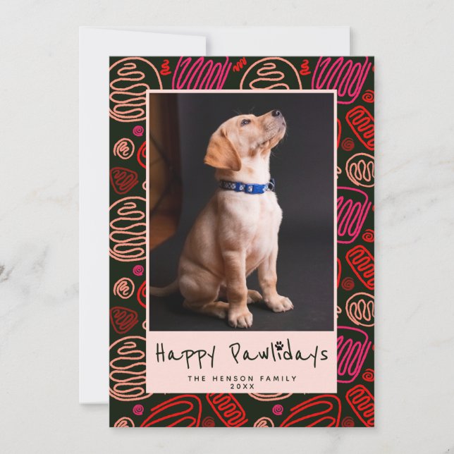 Cartes Pour Fêtes Annuelles Joyeux Pawlidays Rouge Noir une ligne Chien Animal (Devant)