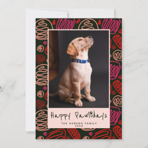 Cartes Pour Fêtes Annuelles Joyeux Pawlidays Rouge Noir une ligne Chien Animal