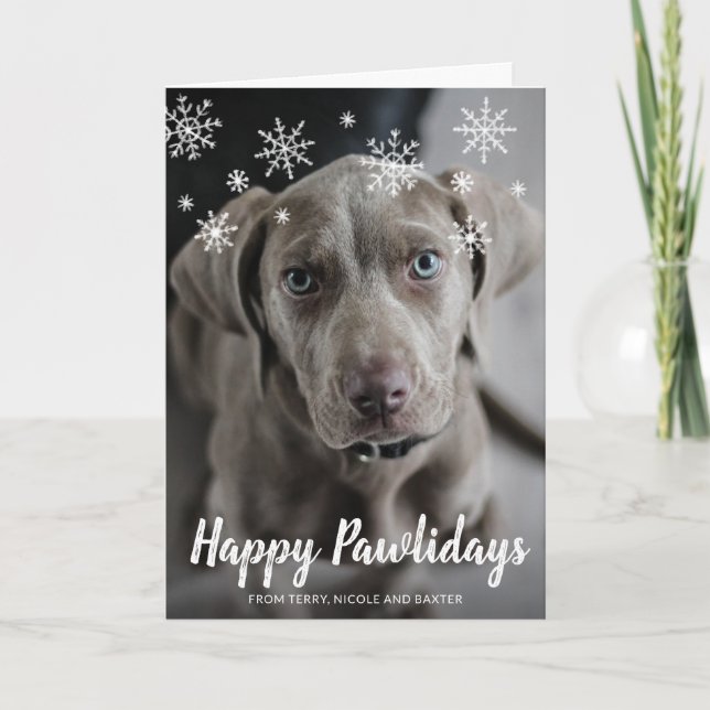 Cartes Pour Fêtes Annuelles Joyeux Pawlidays Snowflakes Chien Photo Noël (Devant)