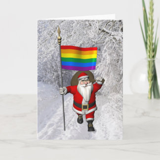 Cartes Pour Fêtes Annuelles Joyeux Père Noël avec drapeau arc-en-ciel