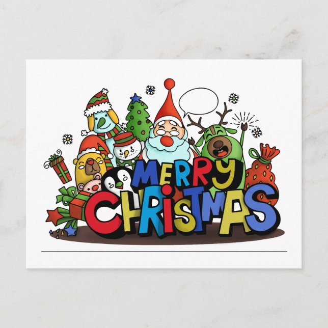 Cartes Pour Fêtes Annuelles Joyeux personnages de Noël (Devant)