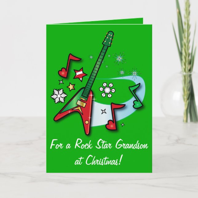 Cartes Pour Fêtes Annuelles Joyeux petit-fils avec guitare (Devant)