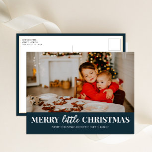 Cartes Pour Fêtes Annuelles Joyeux petit Noël bleu moderne photo Script