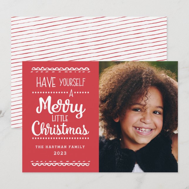 Cartes Pour Fêtes Annuelles Joyeux petit Noël joli photo rouge (Devant / Derrière)