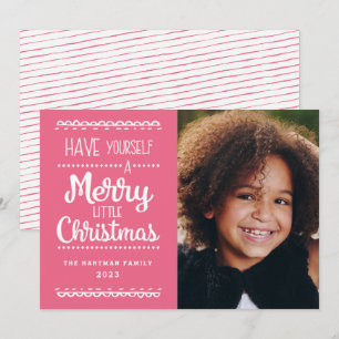 Cartes Pour Fêtes Annuelles Joyeux petit Noël mignon photo rose