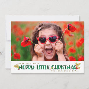 Cartes Pour Fêtes Annuelles Joyeux petit Noël Rouge & Or Holly Aquarelle