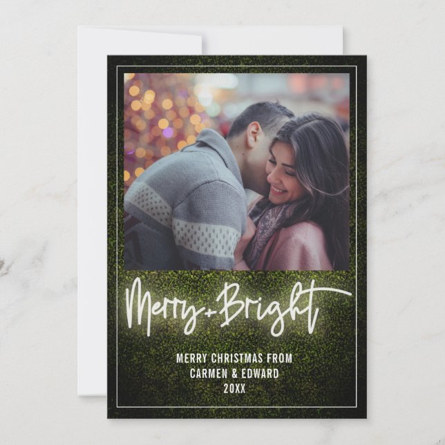 Cartes Pour Fêtes Annuelles Joyeux + Photo au néon blanche lumineuse de Noël (Devant)