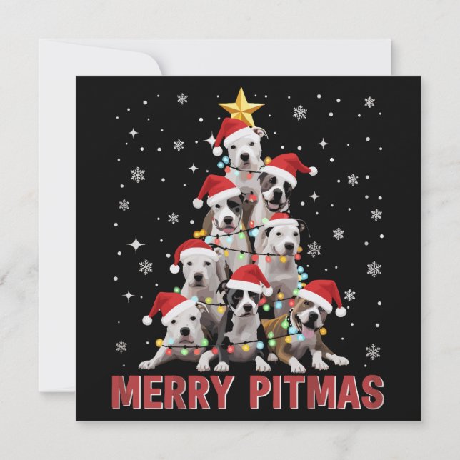 Cartes Pour Fêtes Annuelles Joyeux Pitmas Pitbull Arbre Chien Noël dégueu (Devant)
