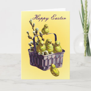 Cartes Pour Fêtes Annuelles Joyeux poulets de Pâques en panier