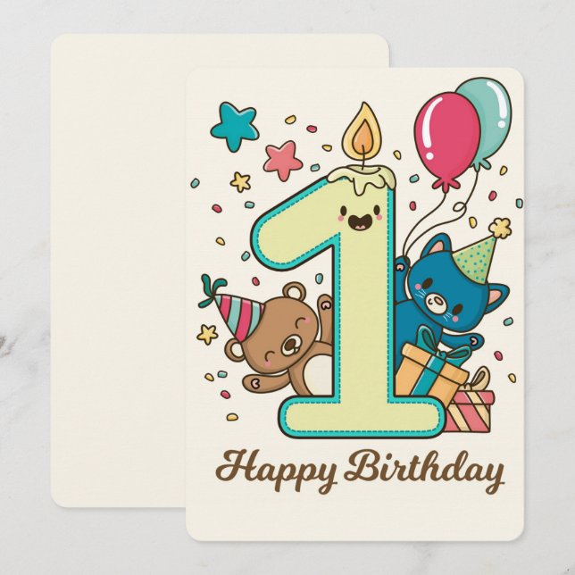 Cartes Pour Fêtes Annuelles Joyeux premier anniversaire (Devant / Derrière)