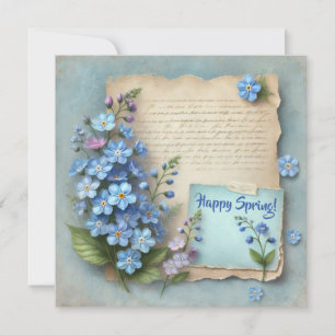 Cartes Pour Fêtes Annuelles Joyeux printemps avec bleu oubliez-moi pas les fle