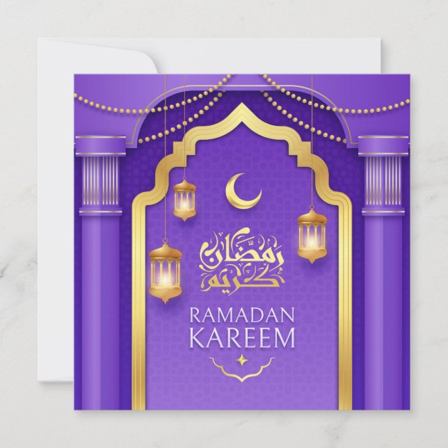 Cartes Pour Fêtes Annuelles Joyeux Ramadan Moubarak Croissant d'or violet (Devant)