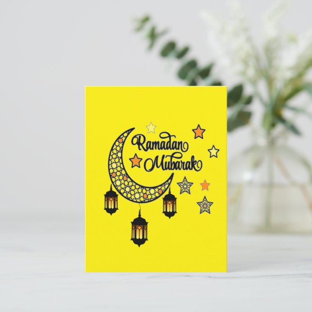 Cartes Pour Fêtes Annuelles Joyeux Ramadan Moubarak lanterne du croissant Kare (Debout devant)