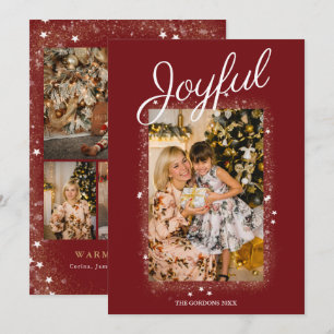 Cartes Pour Fêtes Annuelles Joyeux Red Photo Collage Gold Stars Dust Holiday