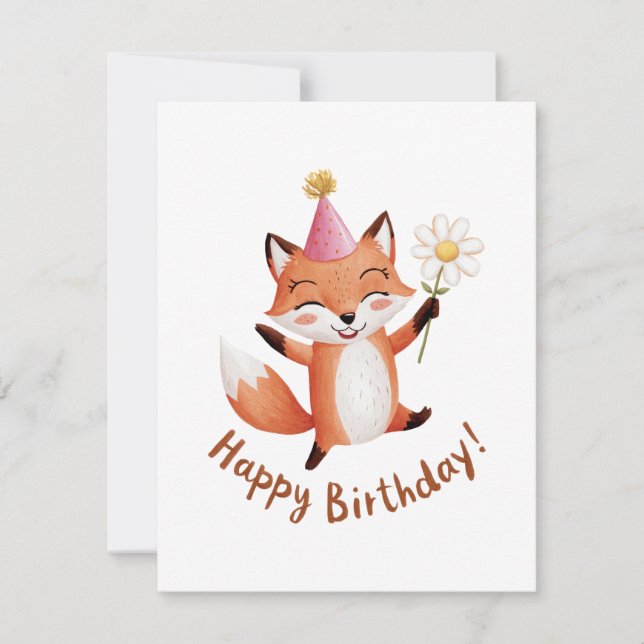 Cartes Pour Fêtes Annuelles Joyeux Renard d'anniversaire avec Daisy et Casquet (Devant)