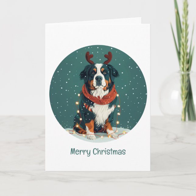 Cartes Pour Fêtes Annuelles Joyeux renne de Noël Bernese Mountain Dog (Devant)