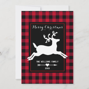 Cartes Pour Fêtes Annuelles Joyeux rennes de Noël Russe Red Buffalo Check