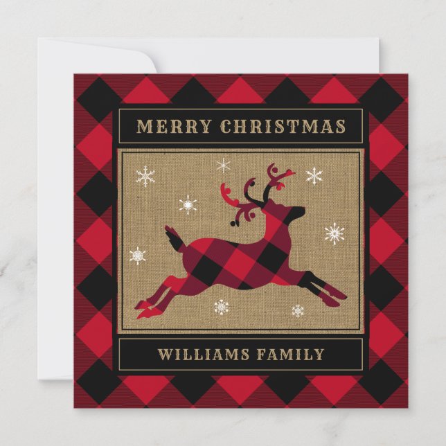 Cartes Pour Fêtes Annuelles Joyeux rennes de Noël Russe Rouge Buffalo Plaid (Devant)