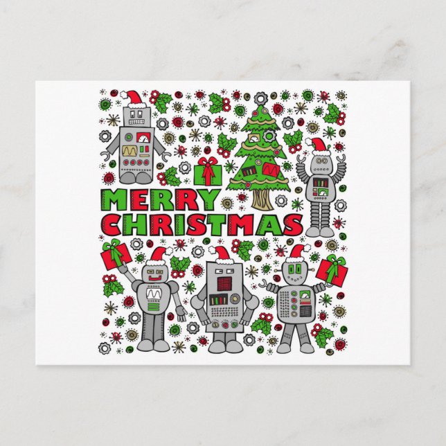 Cartes Pour Fêtes Annuelles Joyeux Robots de Noël (Devant)