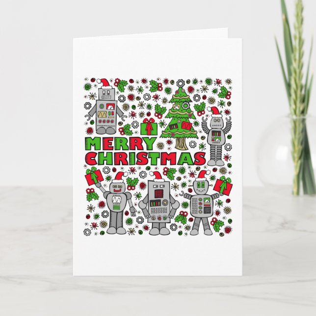 Cartes Pour Fêtes Annuelles Joyeux Robots de Noël (Devant)