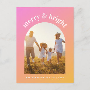 Cartes Pour Fêtes Annuelles Joyeux rose orangé et cadre argenté de photo brill