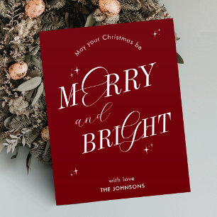 Cartes Pour Fêtes Annuelles Joyeux & Rouge brillant Script élégant Noël modern