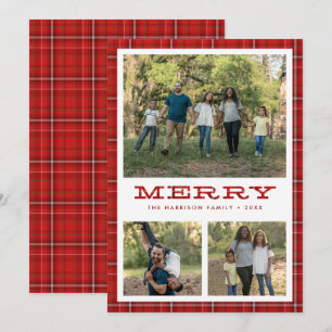 Cartes Pour Fêtes Annuelles Joyeux rouge Plaid Trois photos Noël