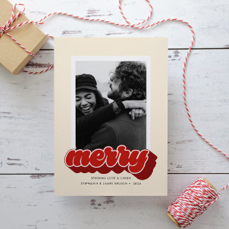 Cartes Pour Fêtes Annuelles Joyeux Rouge Retro Script photo de Noël