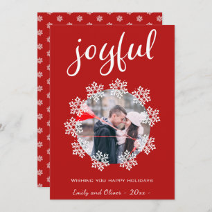 Cartes Pour Fêtes Annuelles Joyeux Rouge Script Snowflake Cadre photo