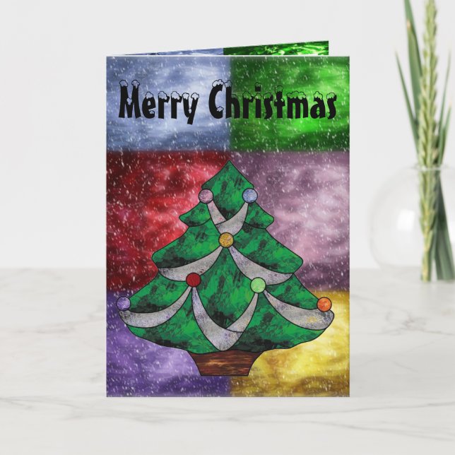 Cartes Pour Fêtes Annuelles Joyeux sapin de Noël en verre tendu (Devant)