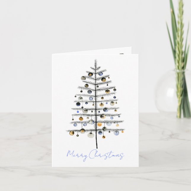 Cartes Pour Fêtes Annuelles Joyeux sapin d'épinette de Noël avec ornements (Devant)