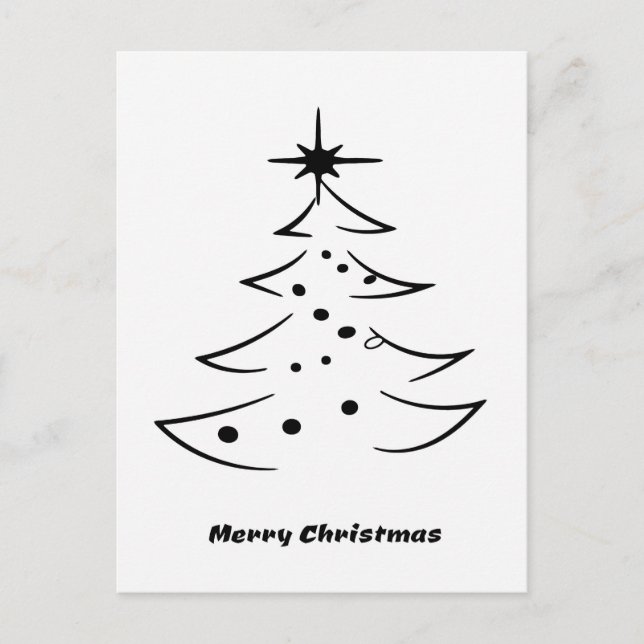Cartes Pour Fêtes Annuelles Joyeux sapin noir et blanc avec étoile (Devant)
