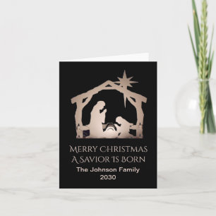 Cartes Pour Fêtes Annuelles Joyeux Sauveur de Noël Est Né Nom De Famille