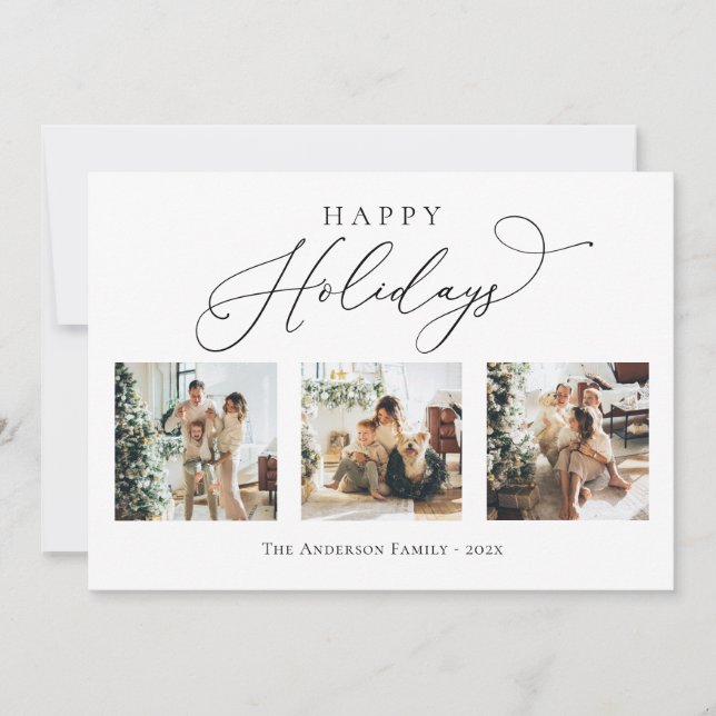 Cartes Pour Fêtes Annuelles Joyeux Script Black Multi Photo Collage (Devant)