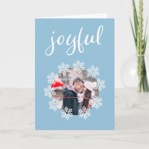 Cartes Pour Fêtes Annuelles Joyeux Script Blue Snowflake Cadre photo