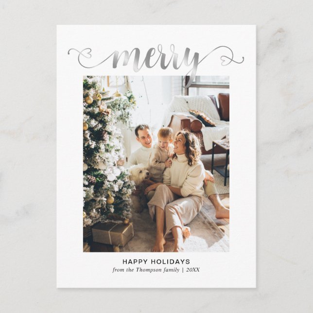 Cartes Pour Fêtes Annuelles Joyeux script Coeur moderne Noël (Devant)