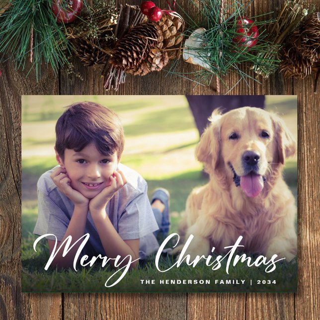 Cartes Pour Fêtes Annuelles Joyeux script de Noël (Share the love and warmth of the season with your personalized photo Christmas card)