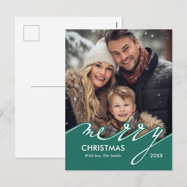 Cartes Pour Fêtes Annuelles Joyeux script de Noël (Devant / Derrière)