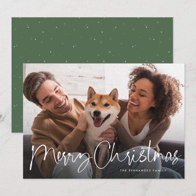 Cartes Pour Fêtes Annuelles Joyeux script de Noël amusant simple une photo (Devant / Derrière)