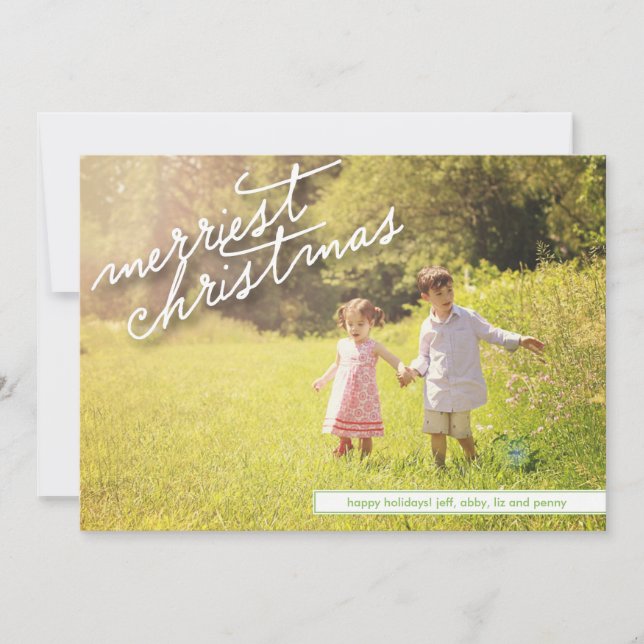 Cartes Pour Fêtes Annuelles Joyeux script de Noël avec photo arrière (Devant)