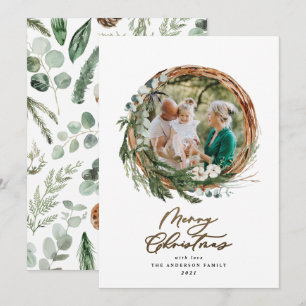Cartes Pour Fêtes Annuelles Joyeux script de Noël de feuillage moderne chic