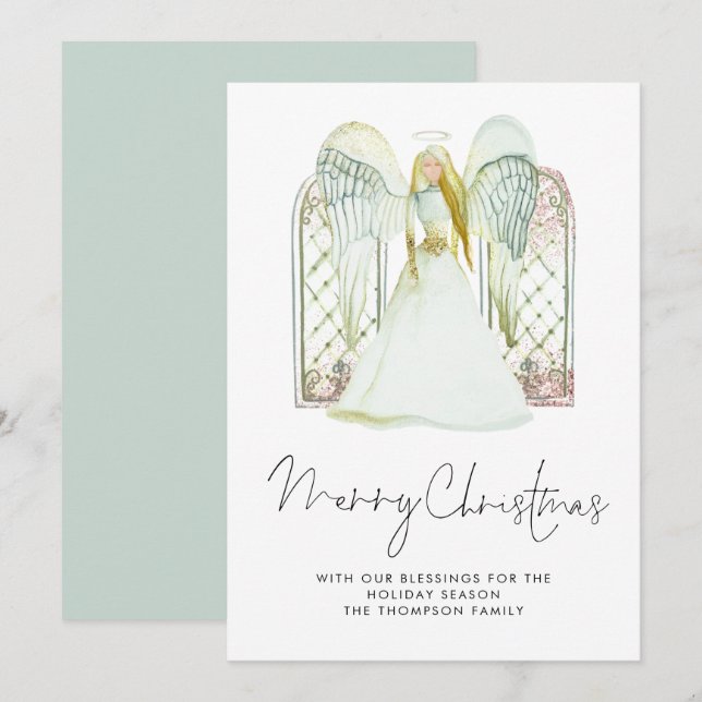 Cartes Pour Fêtes Annuelles Joyeux script de Noël de l'ange lunatique (Devant / Derrière)