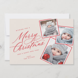 Cartes Pour Fêtes Annuelles Joyeux script de Noël intitulé Multi-Photo Blush