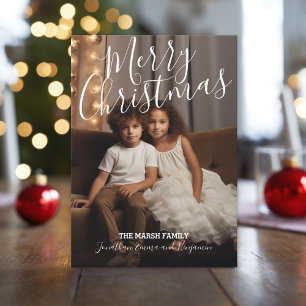 Cartes Pour Fêtes Annuelles Joyeux script de Noël manuscrit et photo complète