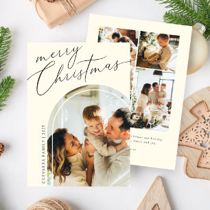 Cartes Pour Fêtes Annuelles Joyeux script de Noël minimaliste Cinq photo Beige